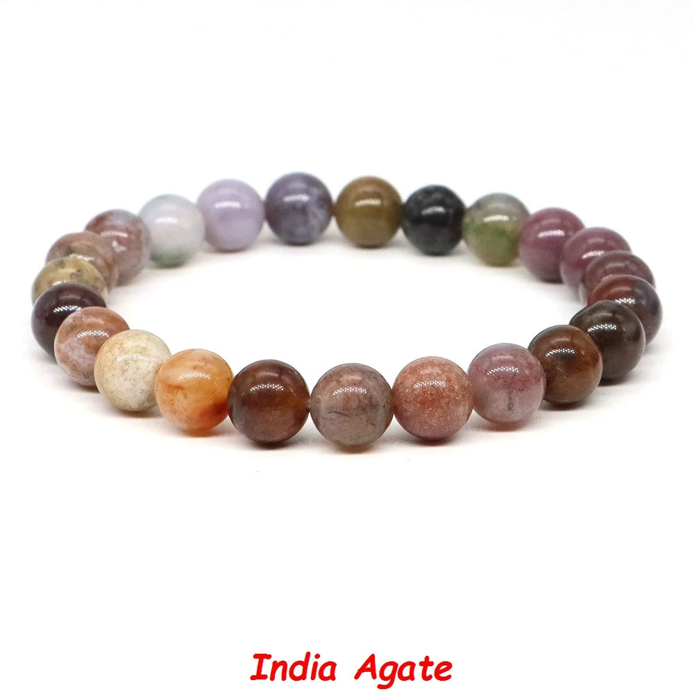 Natural Stone Bracelet Healing Crystal Amethyst Quartz Agate Round Loose Bead Elastic Stretch Bangle For Women Men Jewelry Gifts