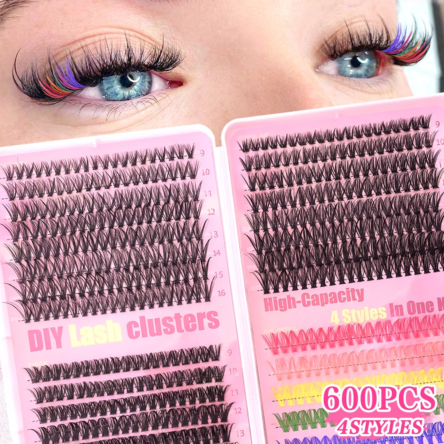 [Personal Eyelash] 240/390/600 Cluster Color Mixed Eyelash Extension Kit Makeup Beginner False Eyelash