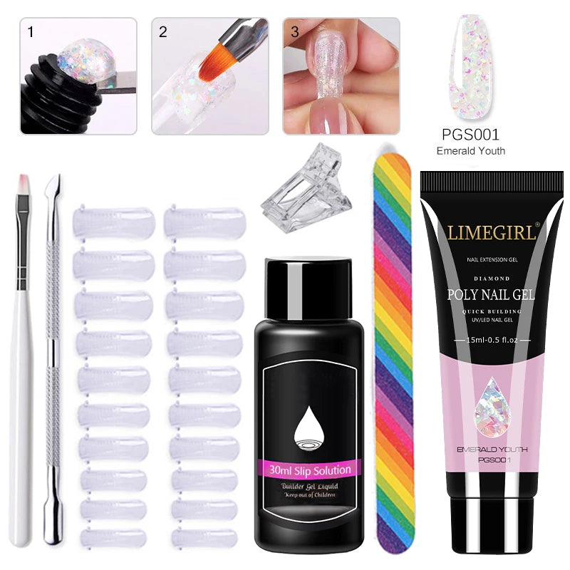 Limegirl Poly Nail UV Gel Set for Nails Quick Extension Building Soak Off UV Polys Nail Gel Kit Manicure Art  Decoration Tools