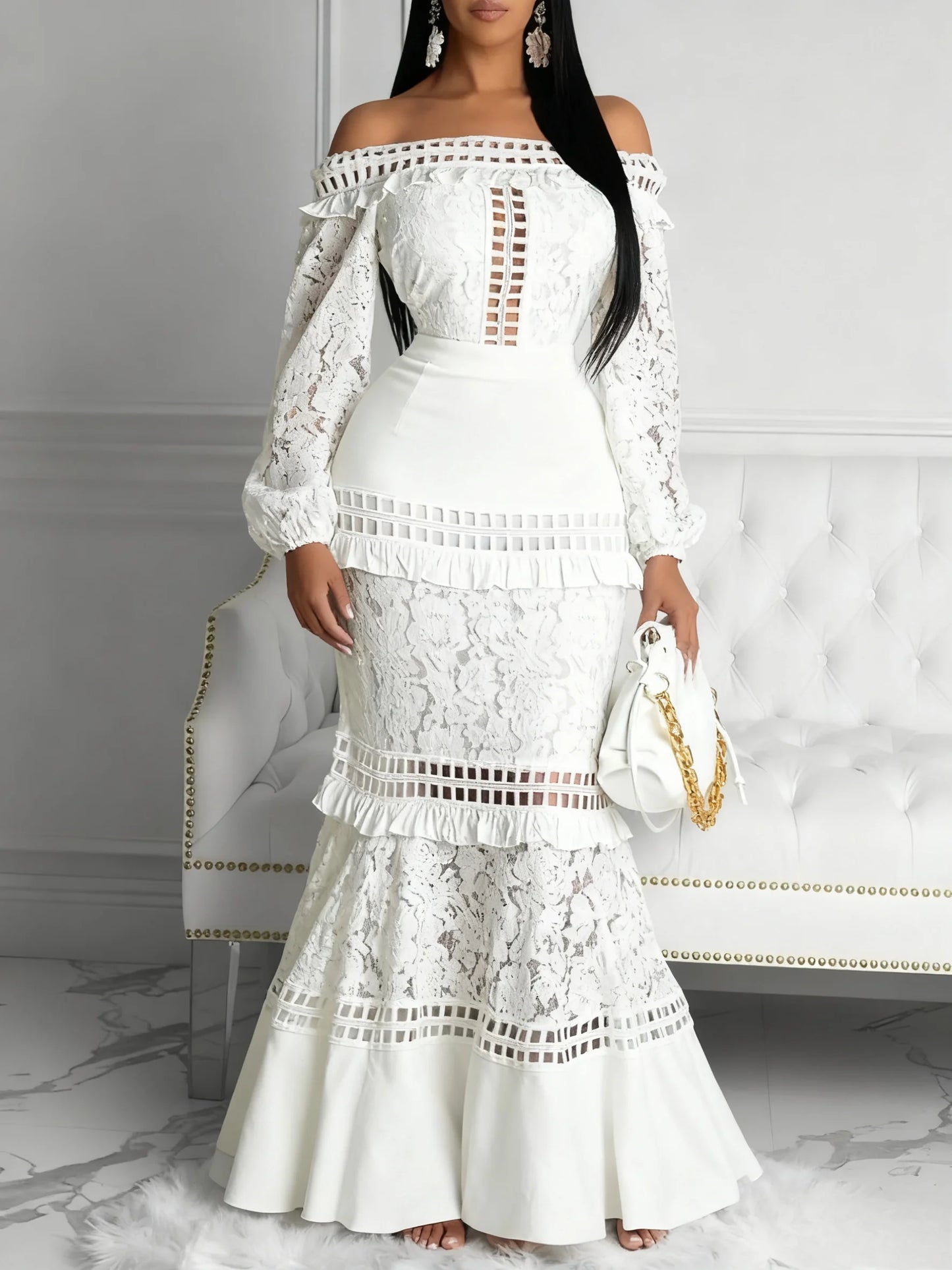 Women'S Elegant Lace One-Shoulder Mermaid Wedding Dress