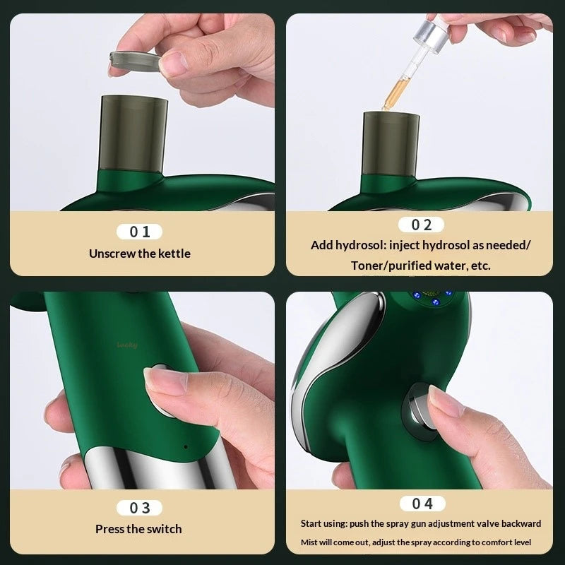 Multi-Functional LED Facial Beauty Device with Oxygen Spray Red Blue Light Therapy and Nano Mist Water Light Treatment for Home