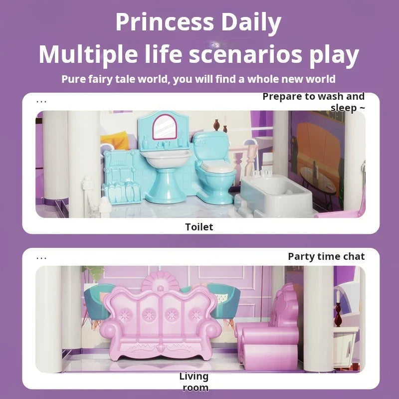 Large Doll House Assembly Villa House 3D Diy Dream Princess Castle Villa Assembly Doll House Set Toy Girl Pretend Family Toy