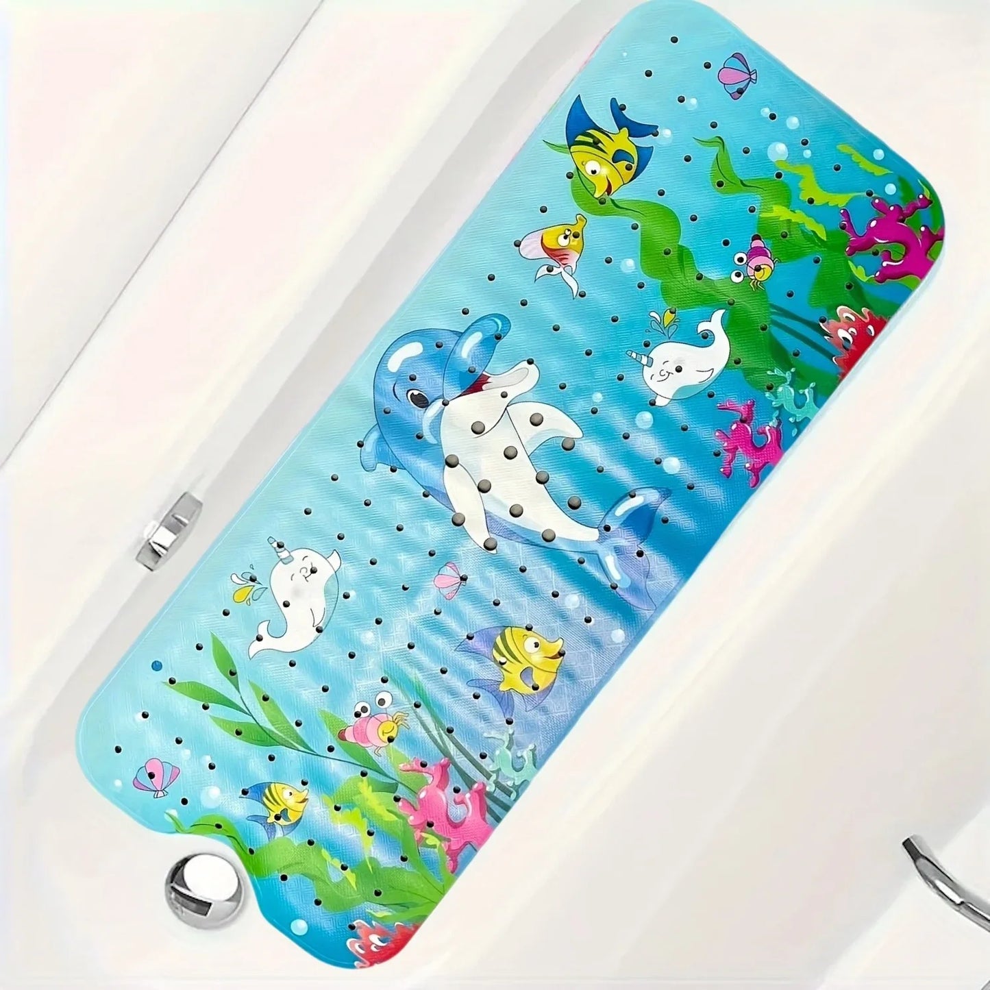 1pc Cartoon Extra Long Bathtub Mat 40x100cm Non Slip Bath Mat for Bathroom Tubs Shower Mats with Suction Cups & Drain Holes