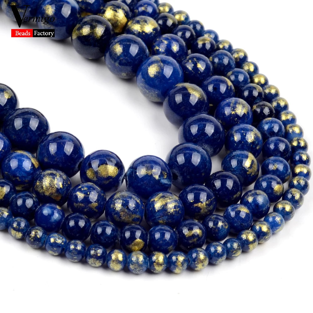 4/6/8/10mm Dark Blue Golden Silk Jade Stone Beads Round Loose Spacer Beads For Jewelry Making Diy Bracelet 15"