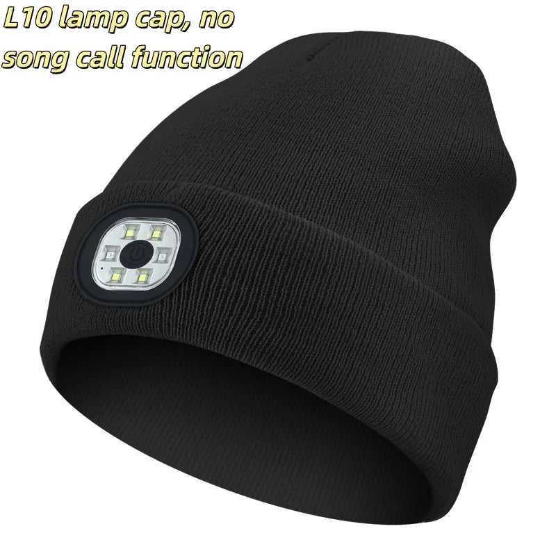 Bluetooth Beanie - Night Run Marathon Night Fishing Bluetooth LED Light Warm Cap USB Rechargeable Music Knitted Cap 3 Gear Light Adjustment Cap