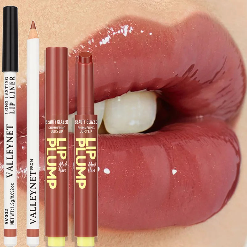 2Pcs/Set Matte Velvet Lip Liner + Moisturizing Lipstick - Long-lasting Waterproof Lip Set for a Natural Everyday Makeup Look