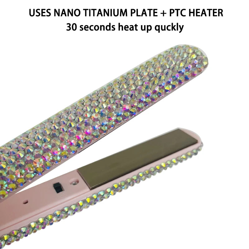 Hair Straightener Mini Flat Iron Curler With Diamonds 2 in 1 Portable Mini Bangs Tourmaline Plate Flat Iron For Short Hair
