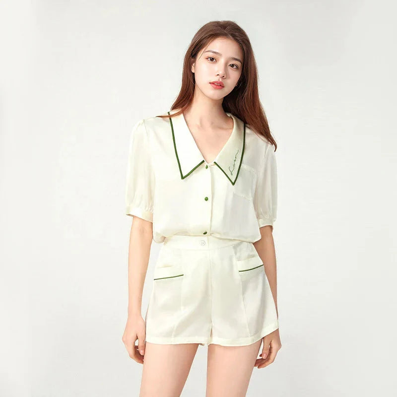 French Style Elegant Real Silk Women’s Pajama Set French Style