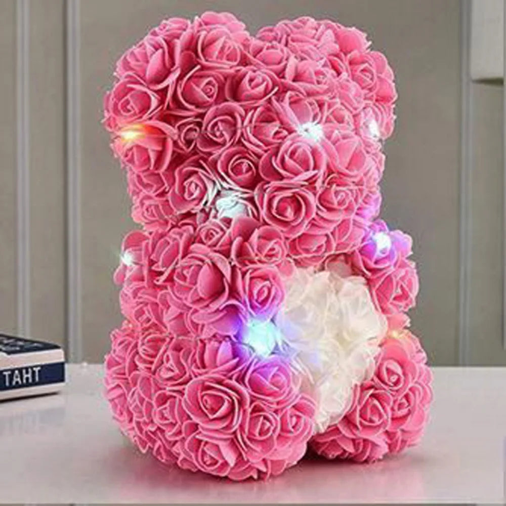 25cm Artificial Teddy Rose with LED Strip Romantic Valentines Day Gift Flower Bear Multicolors Girlfriend Women Anniversary Bear