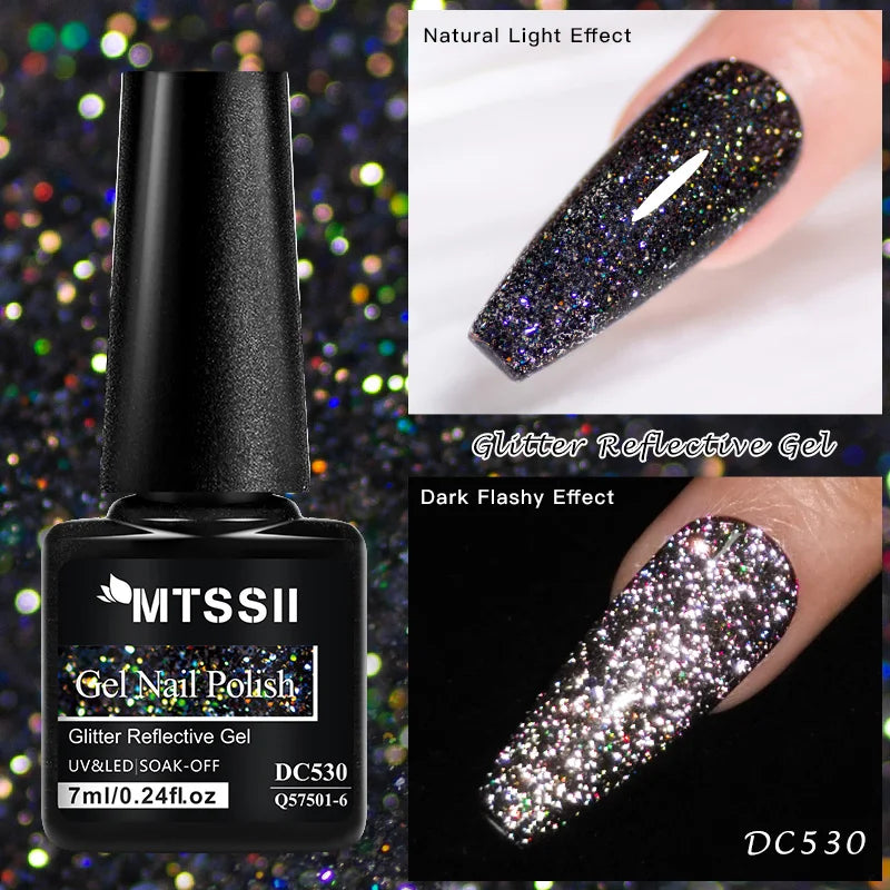 7ml Glitter Reflective Gel Nail Polish Sparkling Soak Off UV LED Gold Silver Black Pink Gel Polish Starter Kit For Home Salon