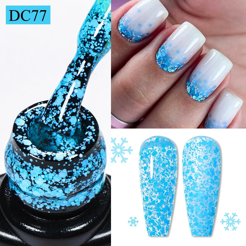 Mtssii 7ml Neon Snowflake Gel Nail Polish Fluorescent Gel UV LED Semi Permanent Glitter Snow Sequins Nails Art Design Varnishes