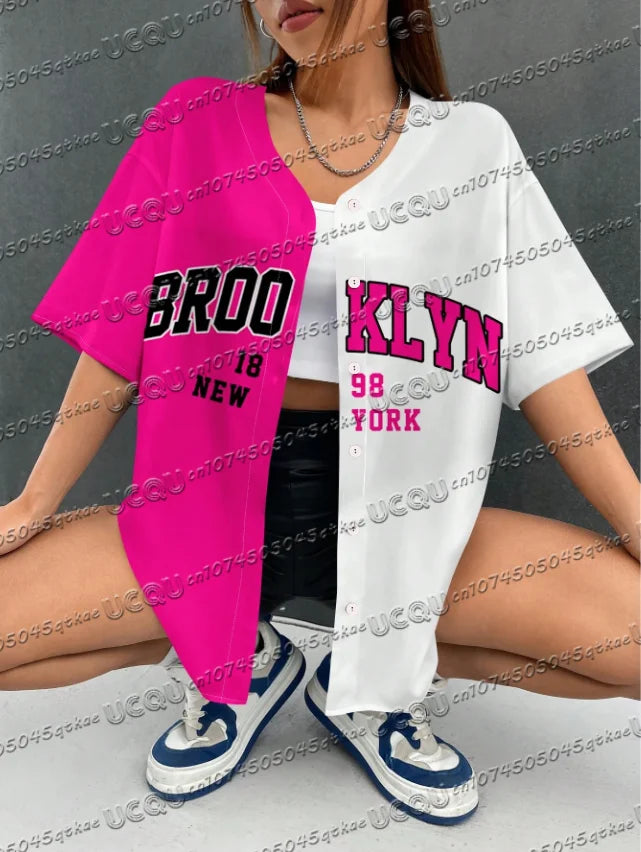 Summer Women's Baseball Jersey Brooklyn Button T-shirt Jersey Men's Short Sleeve Casual Button Streetwear Sport Top