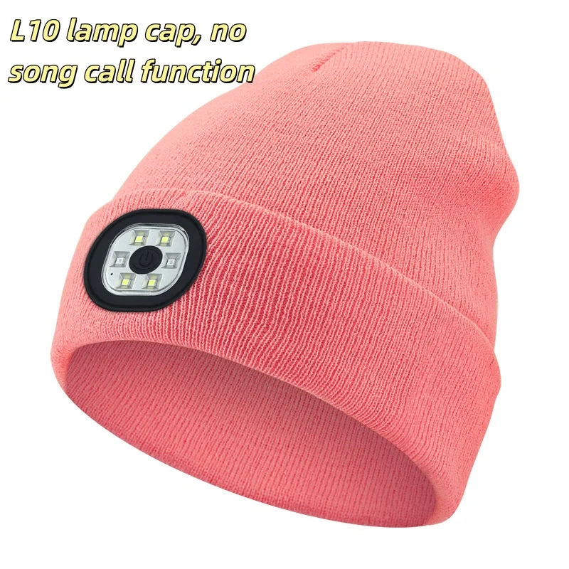 Bluetooth Beanie - Night Run Marathon Night Fishing Bluetooth LED Light Warm Cap USB Rechargeable Music Knitted Cap 3 Gear Light Adjustment Cap