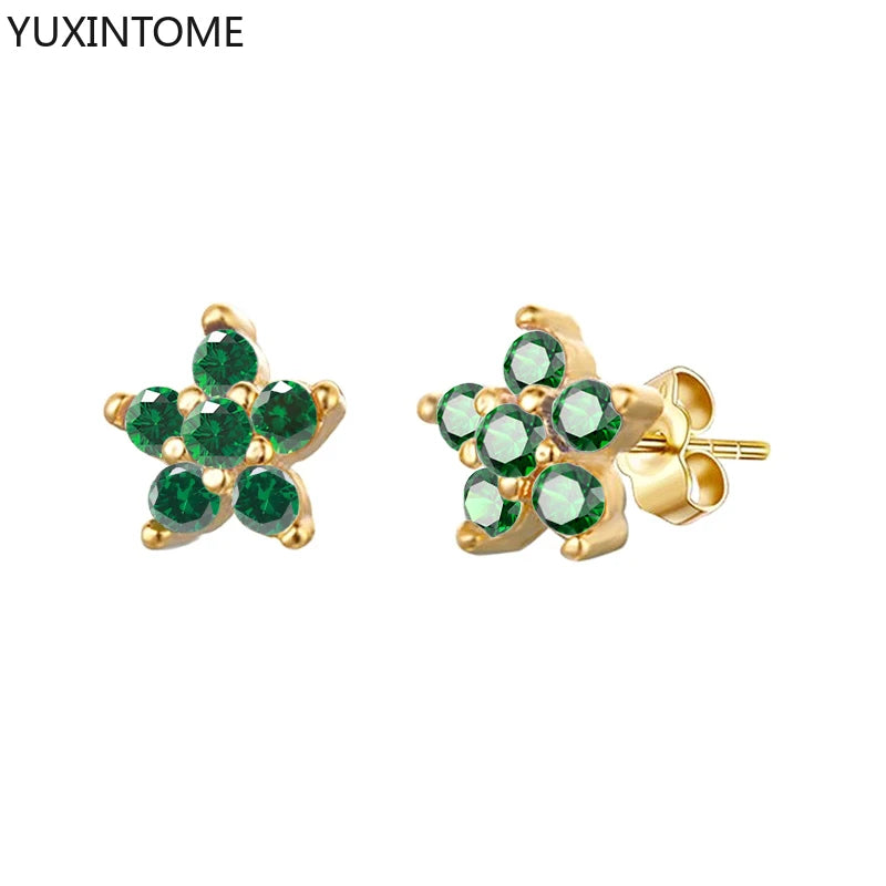 925 Sterling Silver Ear Needle Green Zircon Stud Earrings for Women Luxury Long Chain Geometric Gold Earrings Fashion Jewelry
