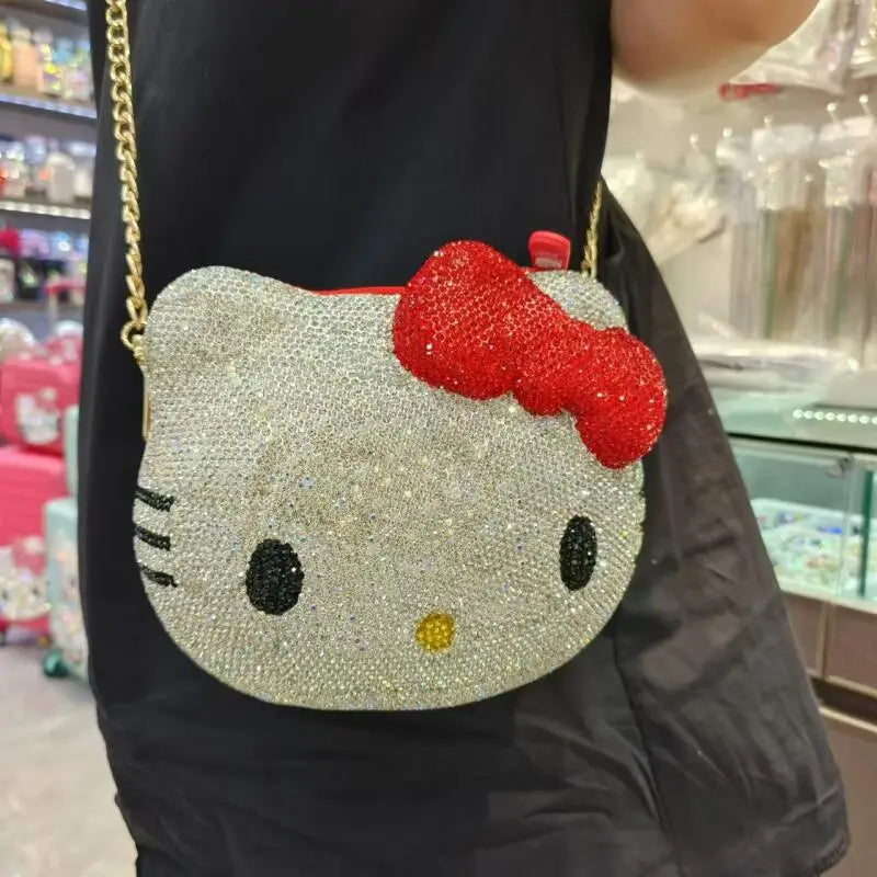 Hello Kittys Girls Cosmetic Case New Girl Cartoon Diamond Bag Cute Fashion Handbag Anime Figure Kawaii Fashion Bags for Woman
