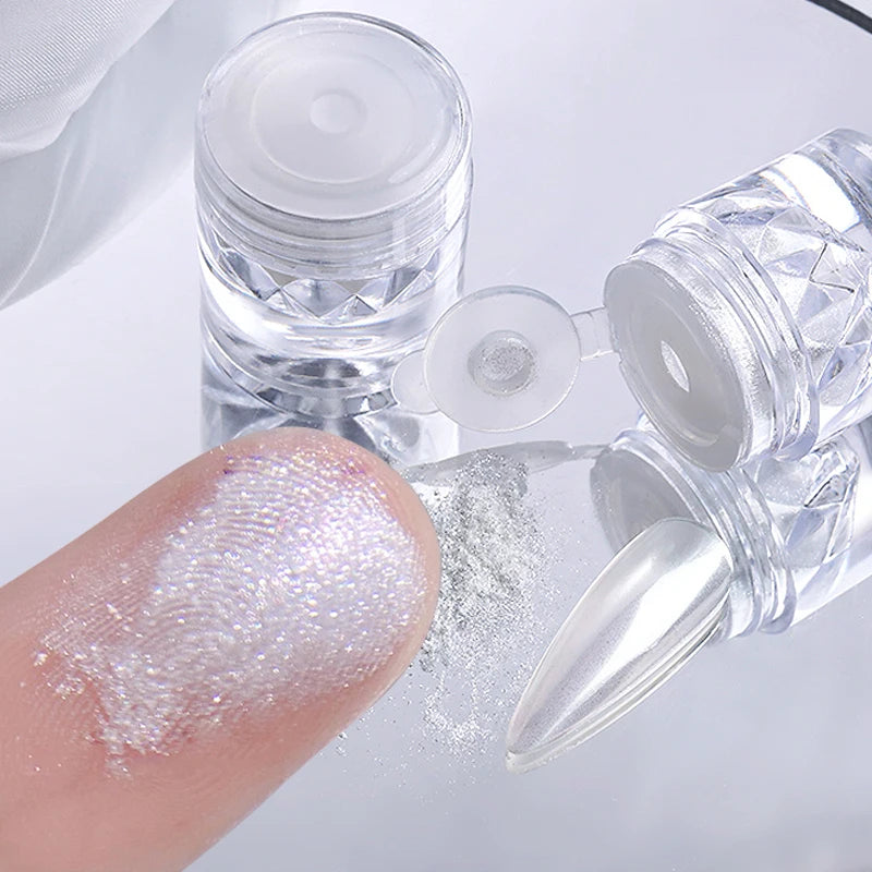 1Box Moonlight Nail Powder Silver Fine Glitter Metallic Effect Pigment UV Gel Polish Dust Aurora Nail Decorations