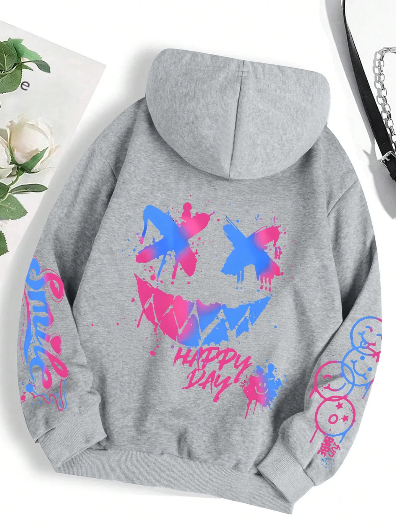 Happy Day Graffiti Print  men&Women Hoodie Street Hip Hop Hoody  Hoodies  Clothes