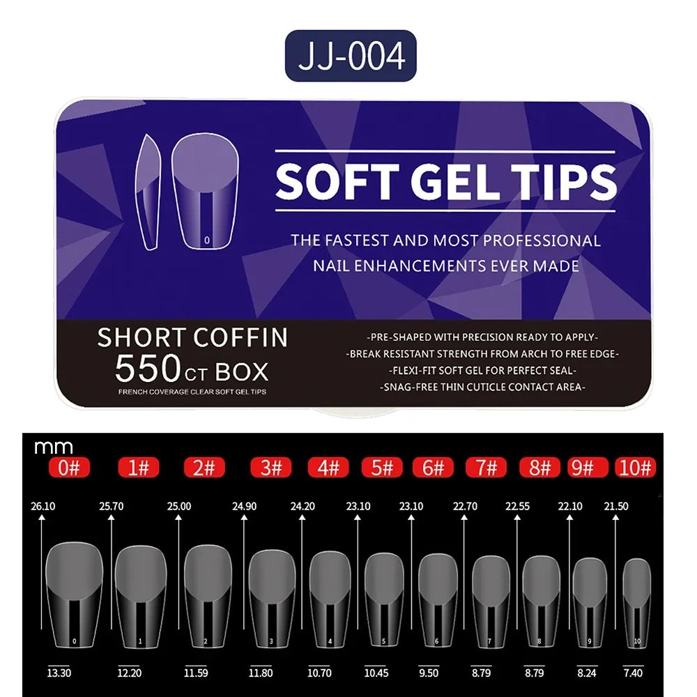 550Piece Medium and short soft gel nail tips Medium Apricot/Coffin Head Full Coverage Matte Extension Tool Acrylic Press-On Nail