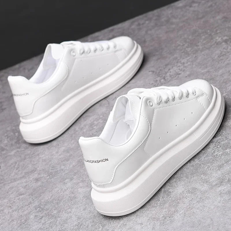 Brand Men's Shoes Black Glossy Casual Men Shoes White Fashion Couple