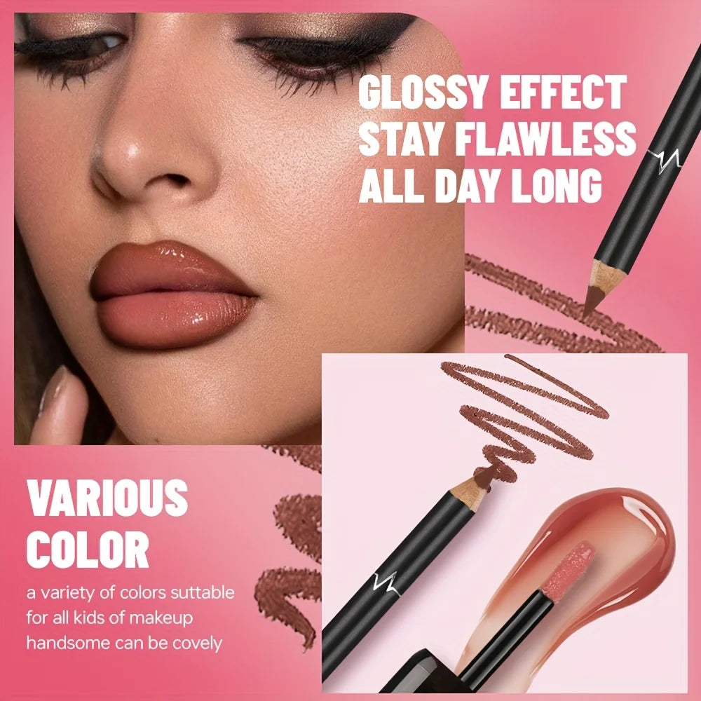 Pudaier Lip Gloss & Lip Liner Set, Hydrating Long Lasting Waterproof Non-Smudge Lip Makeup, Smooth Lip Kit for Women