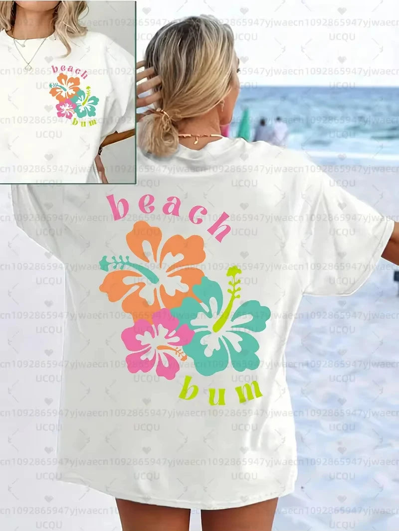 Women's "Let'S Go Hawaii" Graphic T-Shirt Hibiscus Print Casual Short Sleeve Crew Neck Top Beach Outings and Tropical Vibes