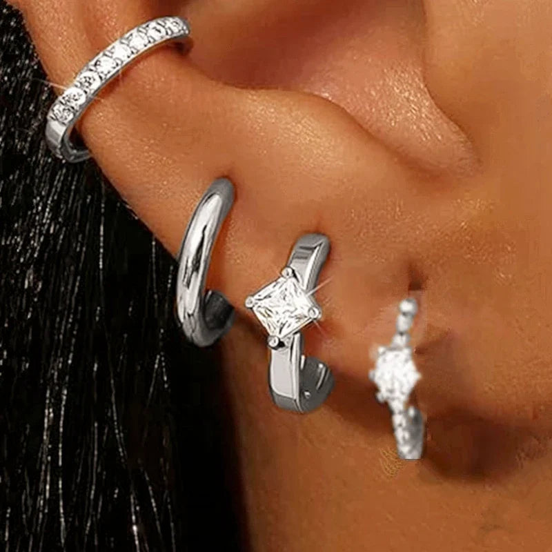 Huggie Hoop Earrings Set for Women | Crystal Zircon Tragus Cartilage Piercing Jewelry