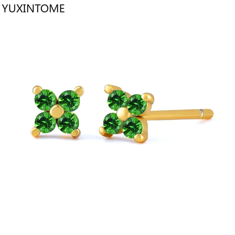 925 Sterling Silver Ear Needle Green Zircon Stud Earrings for Women Luxury Long Chain Geometric Gold Earrings Fashion Jewelry