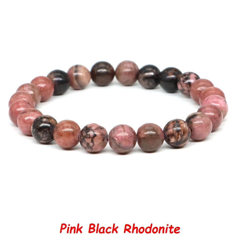 Natural Stone Bracelet Healing Crystal Amethyst Quartz Agate Round Loose Bead Elastic Stretch Bangle For Women Men Jewelry Gifts