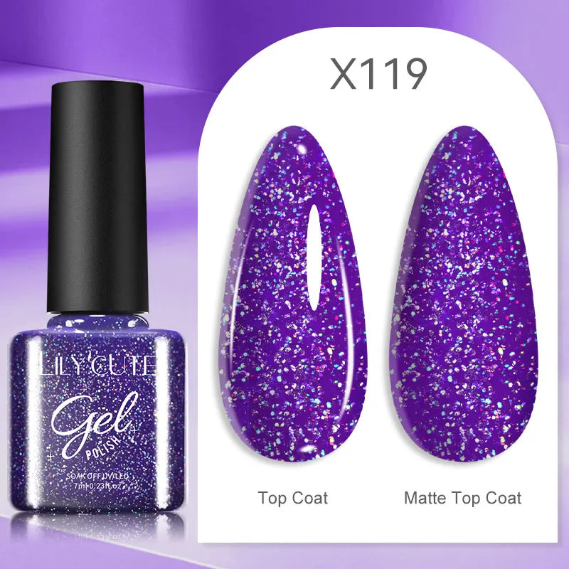LILYCUTE 7ml Neon Reflective Nail Gel Polish Dark Flash Glitter Effect Fluorescent Gel Soak Off UV Gel Summer Nail Art Varnish
