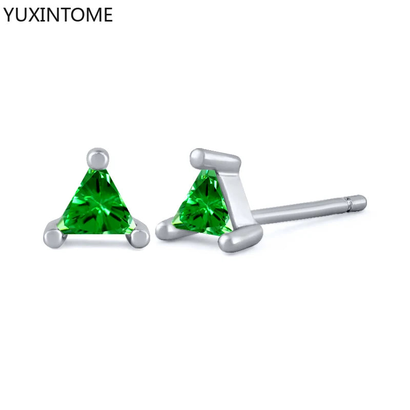 925 Sterling Silver Ear Needle Green Zircon Stud Earrings for Women Luxury Long Chain Geometric Gold Earrings Fashion Jewelry
