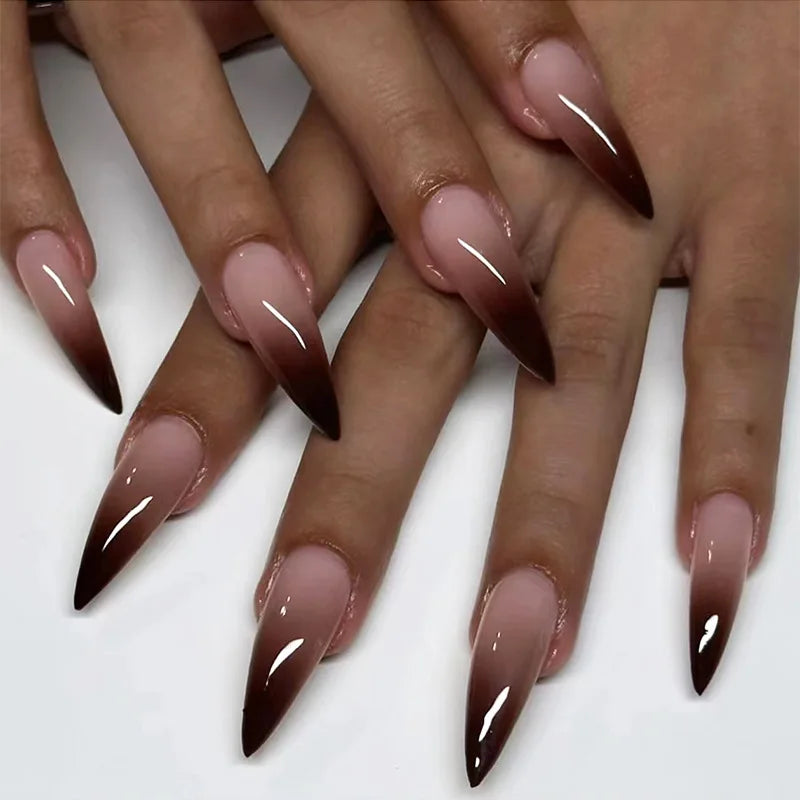 Black Halloween Nails Press on Stiletto Fake Nails Spider Web Designs Long Coffin Ballerina Wearable False Nail for Women 24Pcs