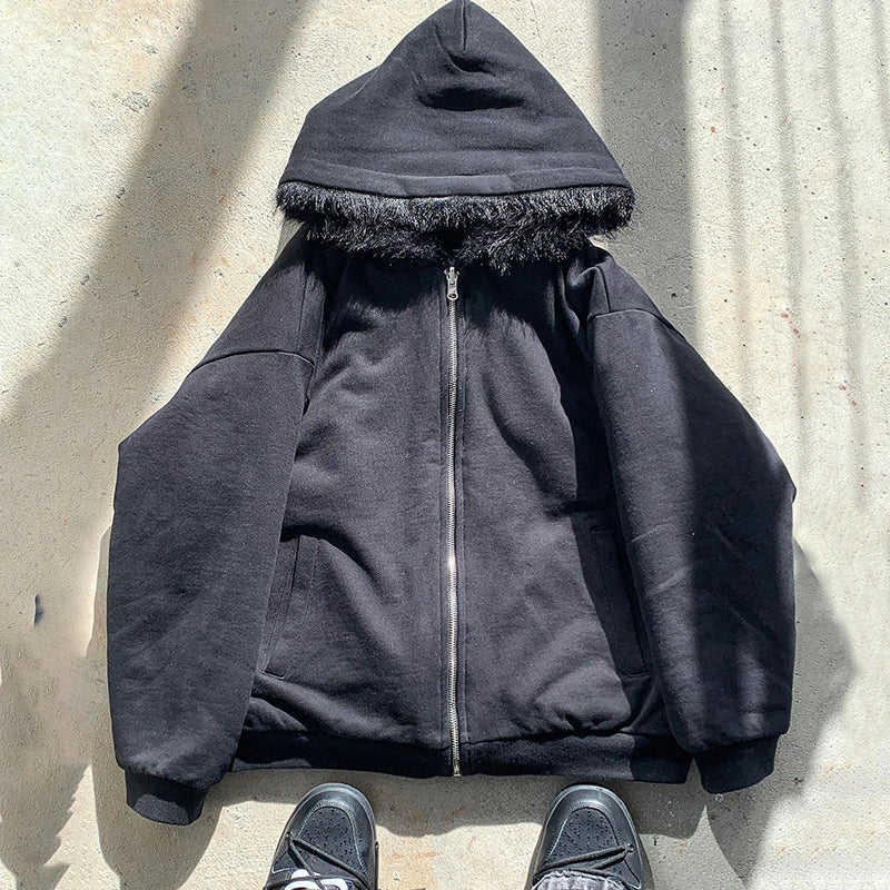 Men’s Casual Zip Up Hoodie Jacket with Fur Collar