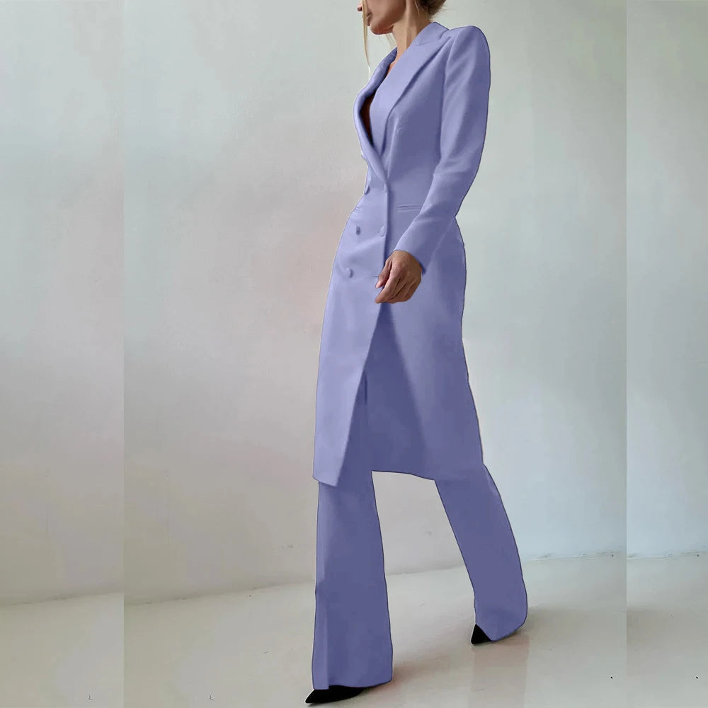 Customized Elegant Slim Fit Women's Suits 2 Piece Blazer Double Breasted Peak Lapel Long Jacket Pants Sets Fashion Clothing 2025