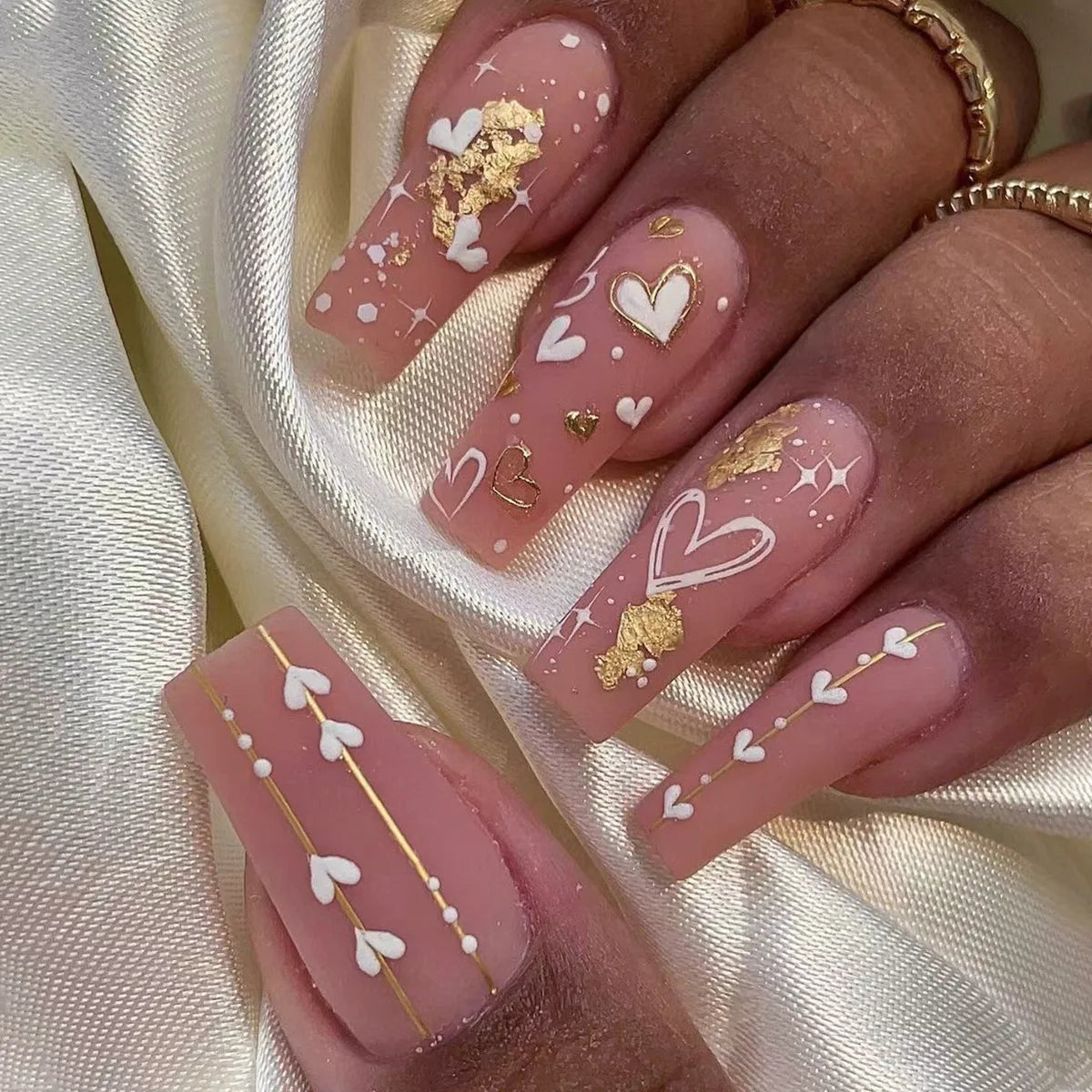 24Pcs Extra Long Square Fake Nail with Glue 3D Little Bear Bow Design False Nails White French Press on Nails Wearable Manicure