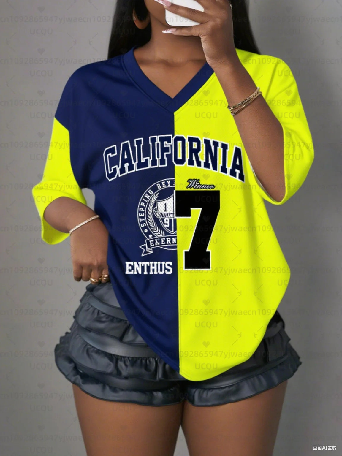 Women's Leopard Print V-Neck California Short Sleeve T-Shirt Summer Graphic Tee Plus Size Men's Sport T-Shirt Tops