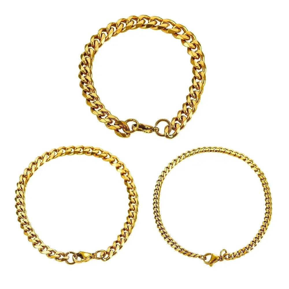 Thickness 3.6/5/7/9mm Men's Stainless Steel Cuban Bracelet Gold and Silver Color Punk Hip Hop Fashion Jewelry