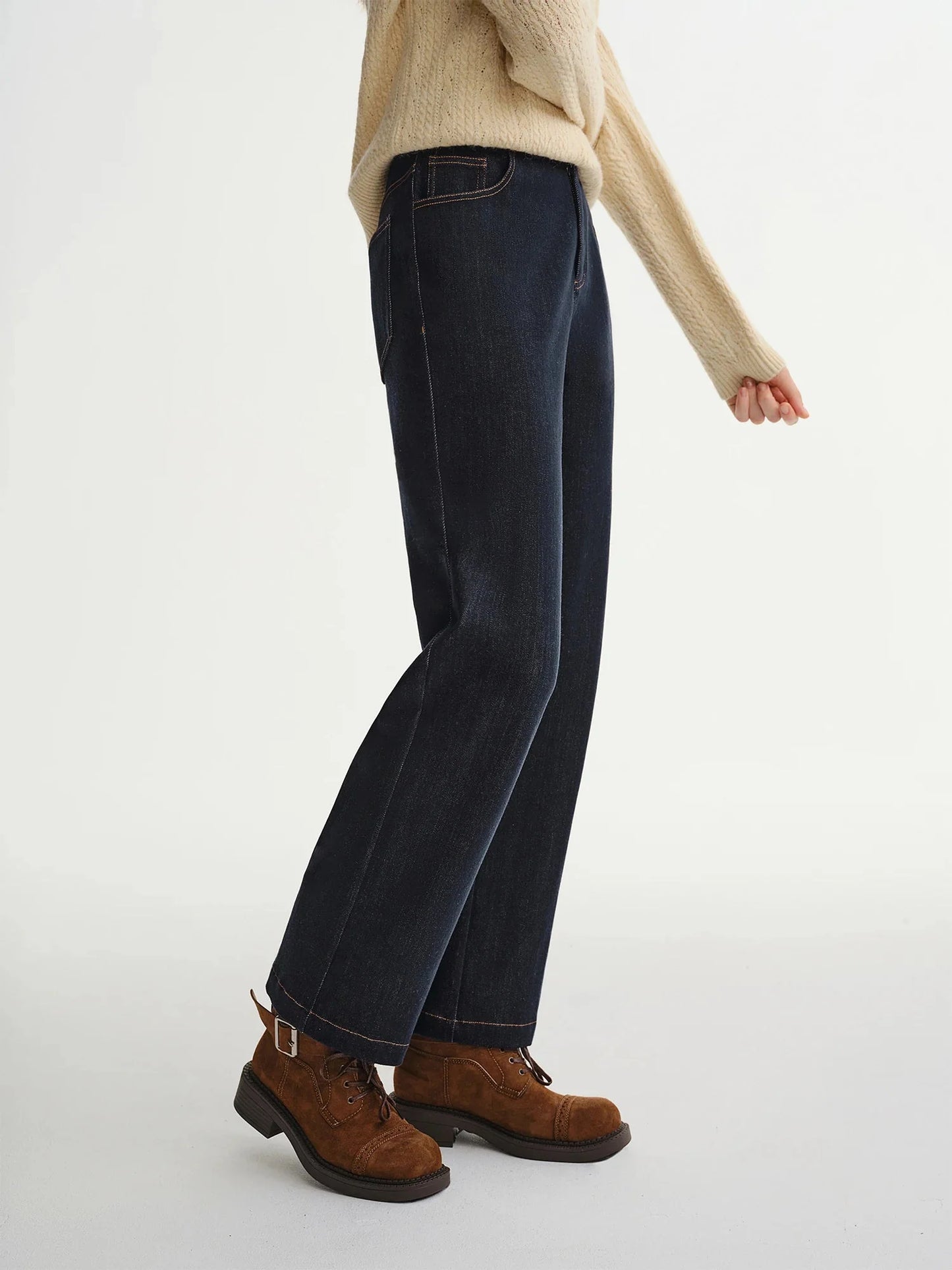 Plus Size Soft Denim Pants Elastic Waist Straight Leg