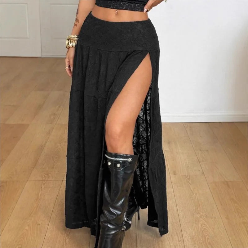 Women's Skirt Summer Fashion New Beach Style Textured Slit Long Skirt Sexy Vacation A-Line Boho White Midi Skirt For Women 2026