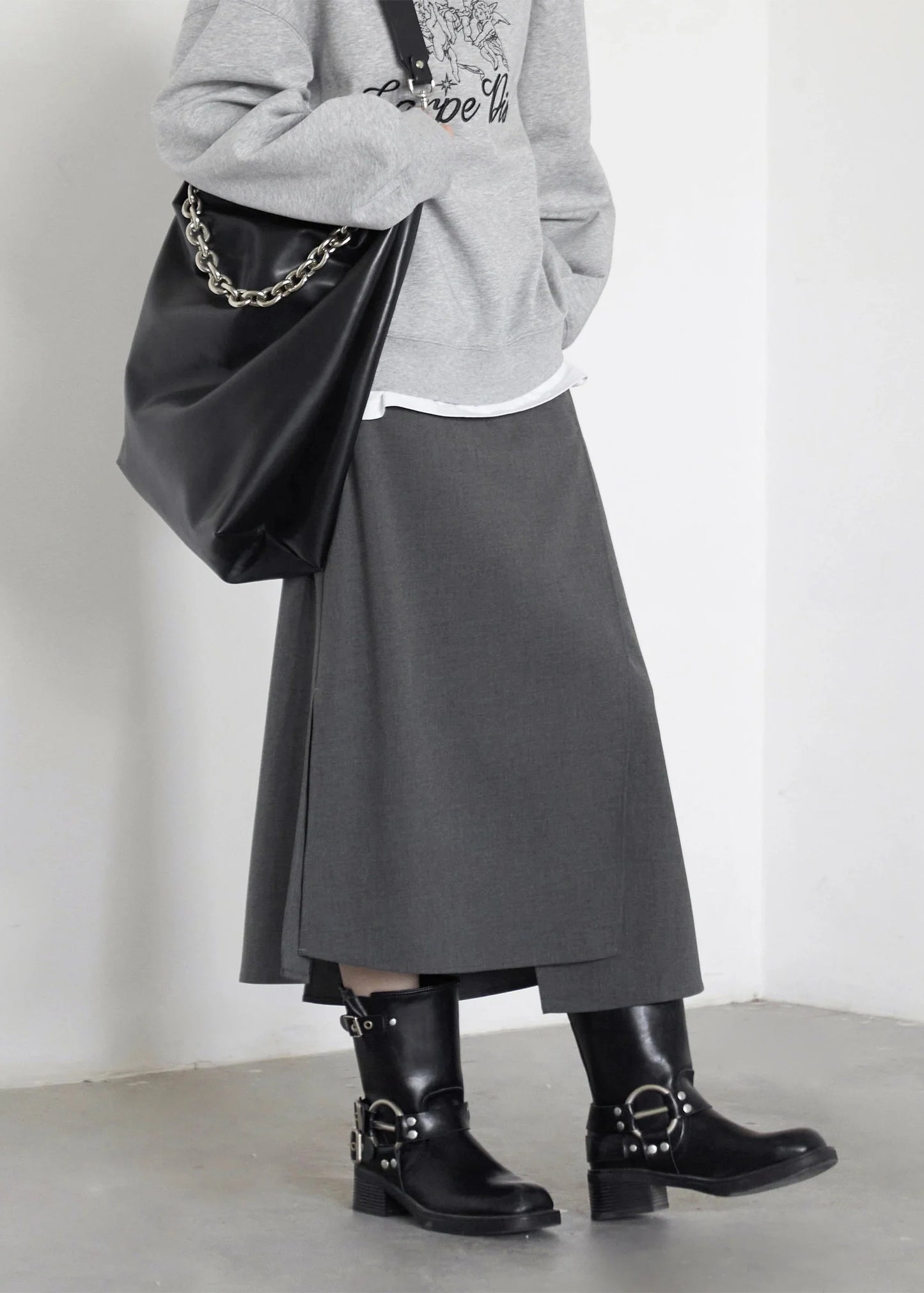 Casual Straight Tube Skirt Irregular Slit Design