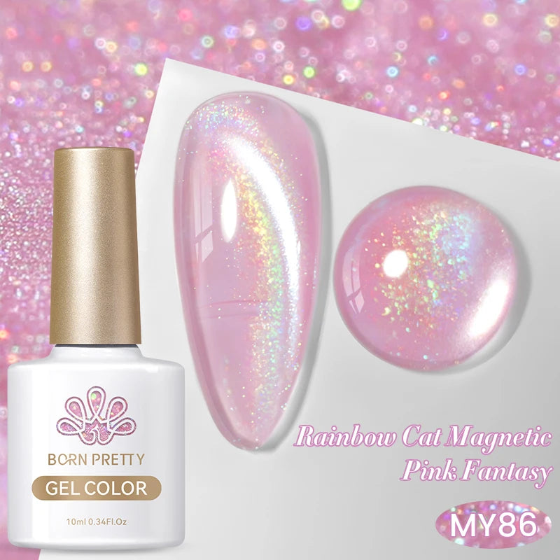 BORN PRETTY 10ml Rainbow Auroras Cat Magnetic Gel Nail Polish Holographics Nail Gel for Manicure Design Varnis Semi Permanent
