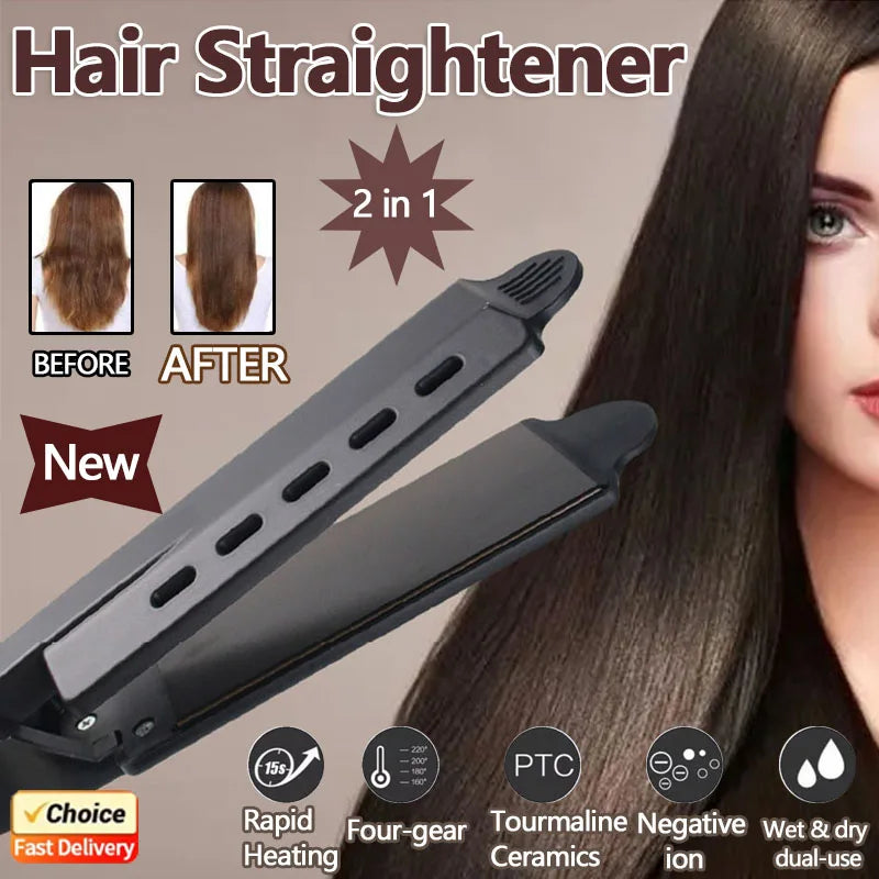 Hair Straightener Curling Iron Dual Use 4 Temperature Settings Portable Styling Tool for Straight Curly Air Bangs