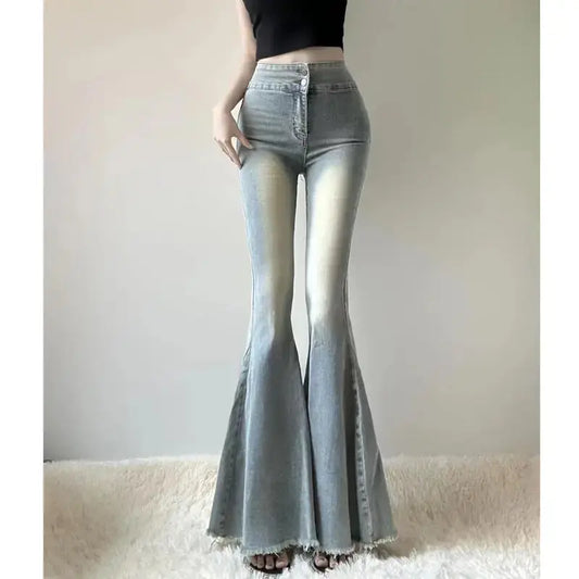 Fishtail Hem Denim Flare Pants