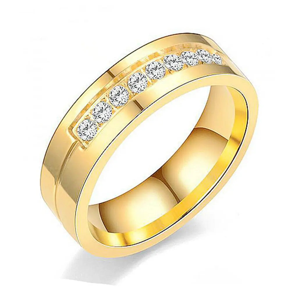 Women Men Wedding Band Rings For Love 18K Gold Plated AAA CZ Cubic Zirconia Stainless Steel Couples Ring Golden Silver Ring