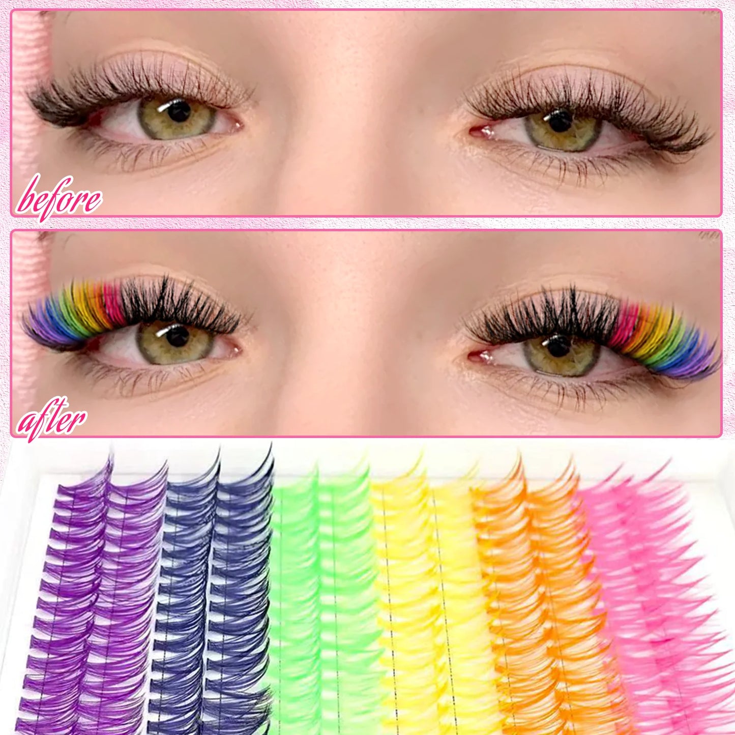 [Personal Eyelash] 240/390/600 Cluster Color Mixed Eyelash Extension Kit Makeup Beginner False Eyelash
