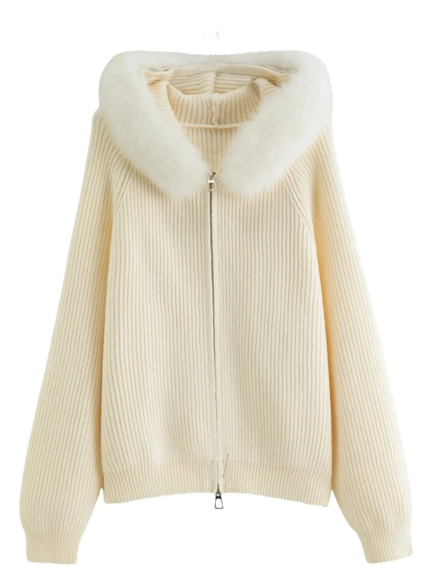 Women's Faux Fur Hooded Cardigan Winter Knit Outerwear