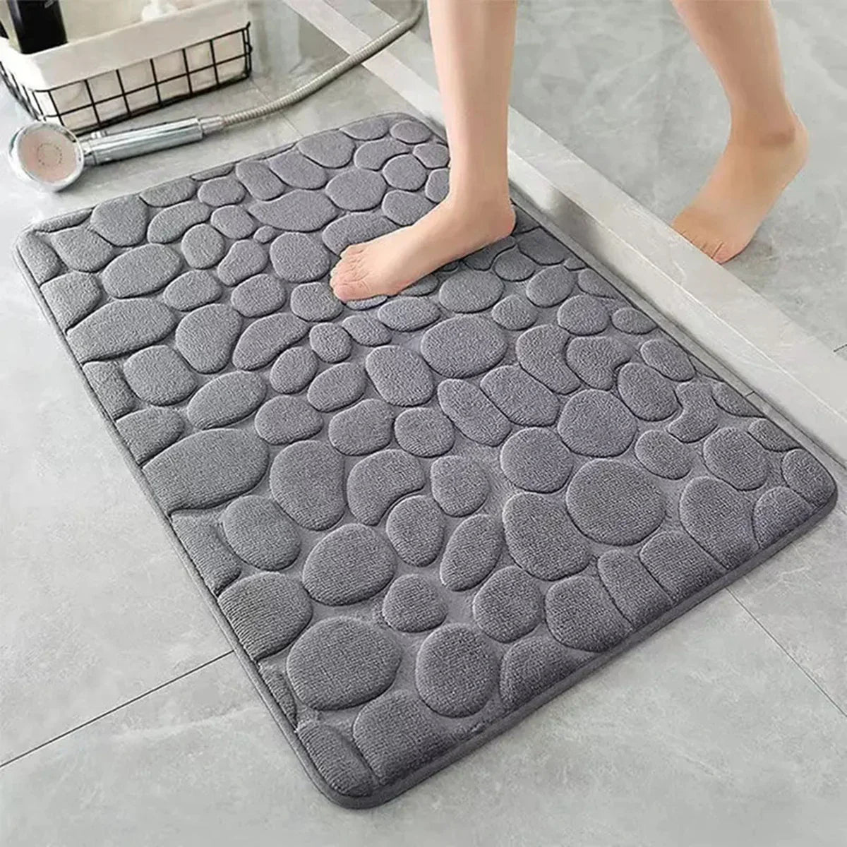 3D Cobblestone Bathroom Mat – Non-Slip Absorbent Quick-Dry Floor Rug