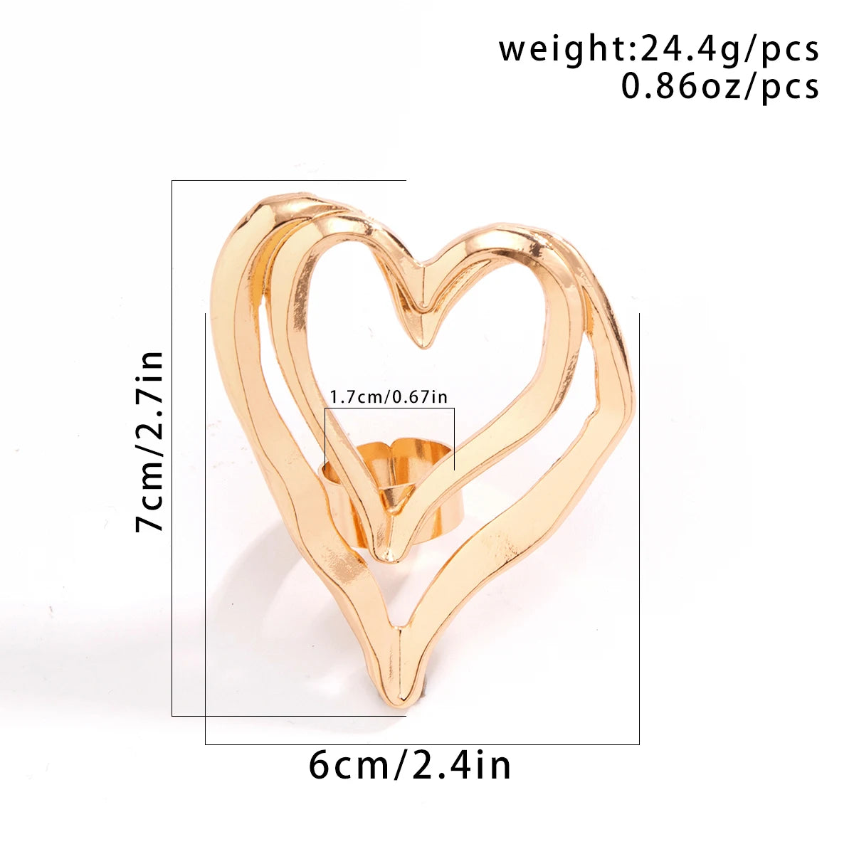 IngeSight.Z Creative Geometric Metal Hollowed Out Double Layer Peach Heart Ring Women Punk Gold Color Finger Ring Party Jewelry