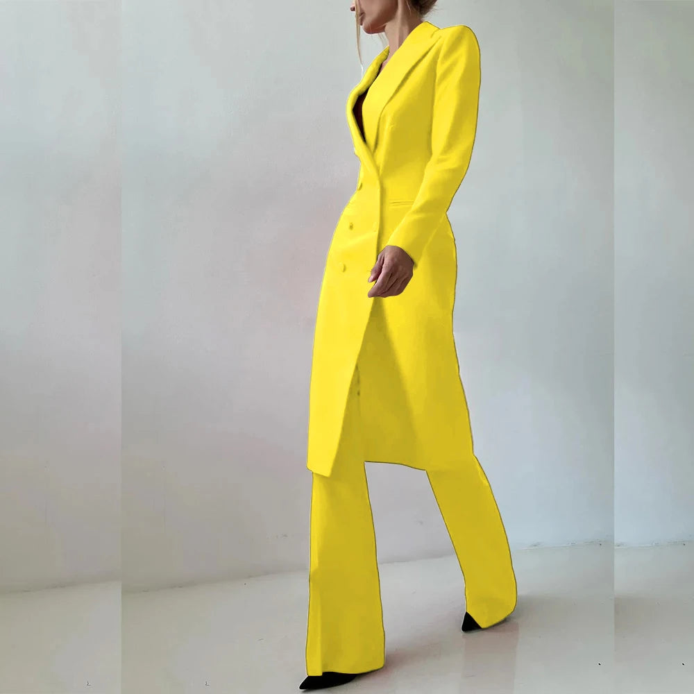 Customized Elegant Slim Fit Women's Suits 2 Piece Blazer Double Breasted Peak Lapel Long Jacket Pants Sets Fashion Clothing 2025