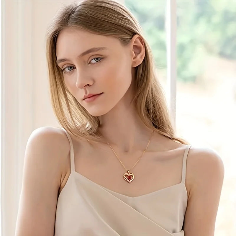 Luxury Red Zircon Pendant Necklaces With Rose Flower Gift Box For Girlfriend Women I Love You Gifts 2024 Trendy Wedding Jewelry