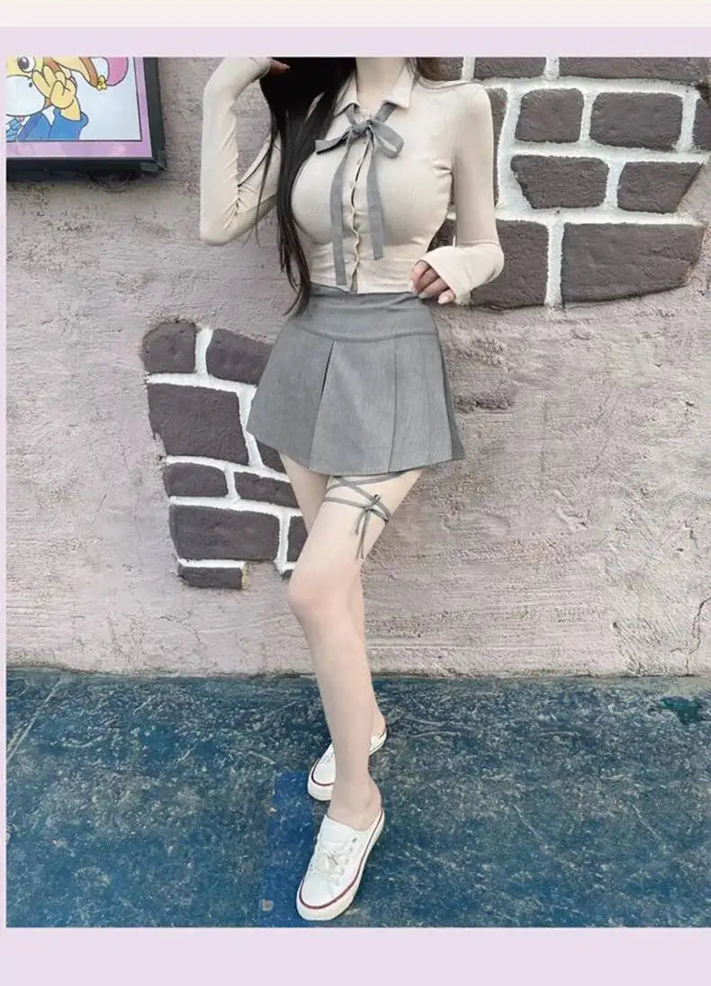 WOMENGAGA Korea Style Sexy Slim High Waist Strap A-line Half Length Skirt Fashion Women Skorts JK Sweet 2023 New  OW3W